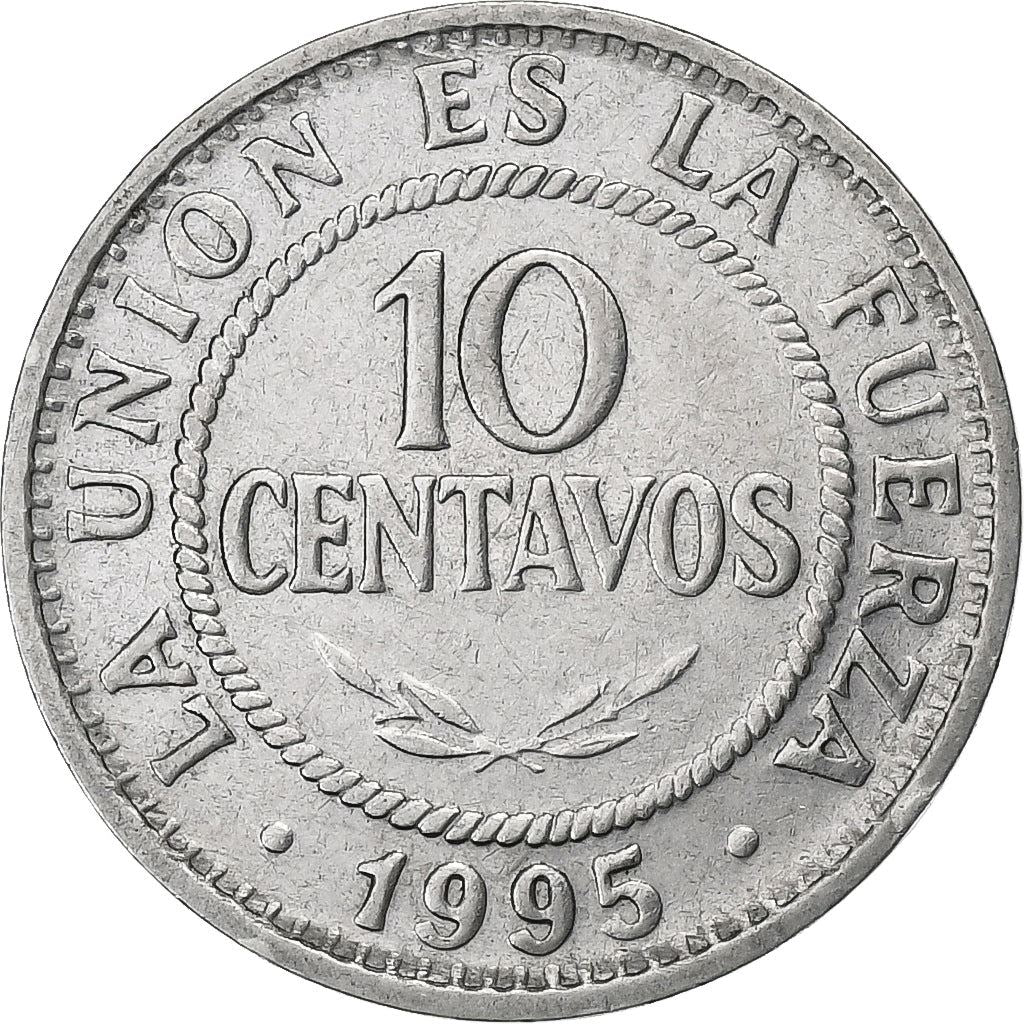 Bolivia | 10 Centavos | Stainless steel | Coat of Arms | KM:202 | 1987-1997