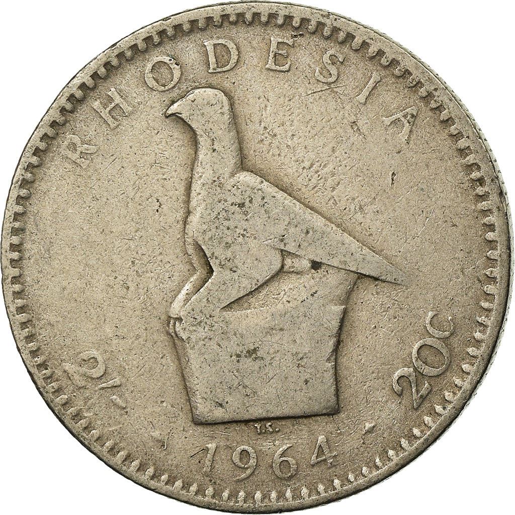 Rhodesia | 2 Shillings / 20 Cents Coin | Elizabeth II | Zimbabwe Bird | Km:3 | 1964