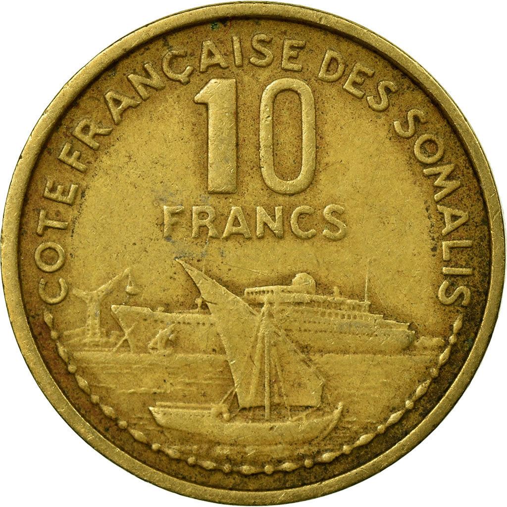 French Somaliland | 10 Francs Coin | Marianne | Dhow | Ocean Liner | Km:11 | 1965