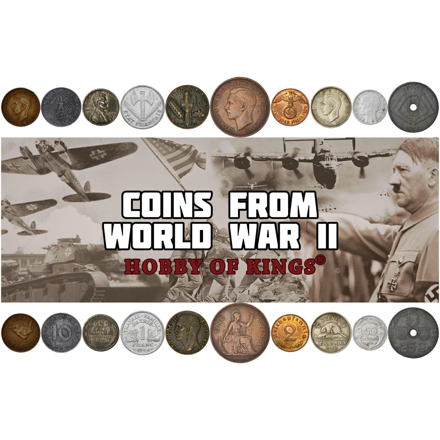 Mixed Coins From WW2 Participants | WWII Countries | Wartime Coins | Allied Powers | Axis Powers | Coins From World War 2 | Second World War | 1939-1945