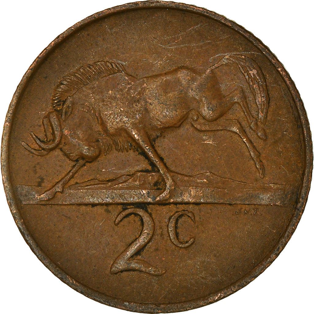 South Africa 2 Cents Coin | Afrikaans Legend - SUID-AFRIKA | KM75.2 | 1968