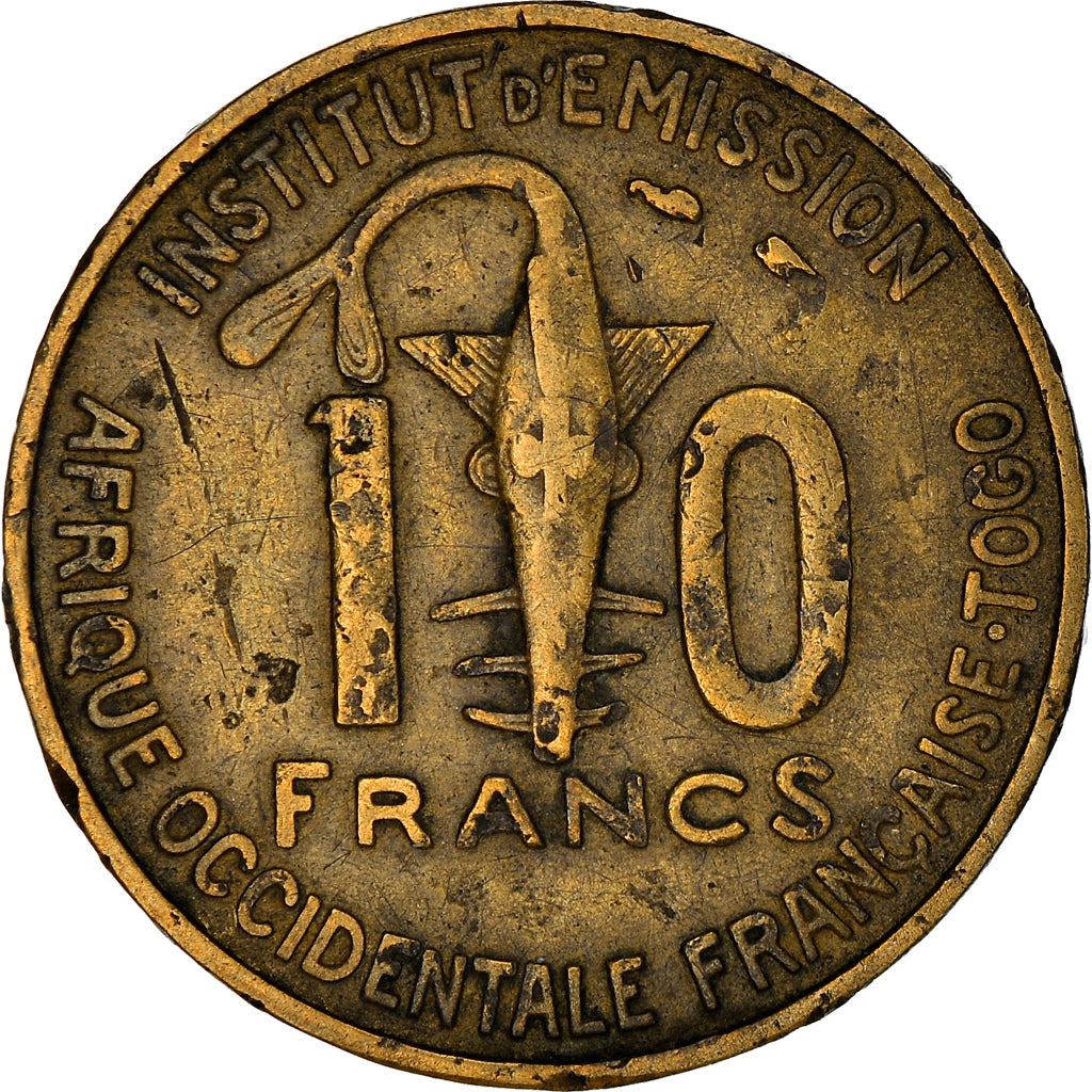 French West Africa | 10 Francs Togo Coin | Sawfish | Gazelle | Maize | Km:8 | 1957
