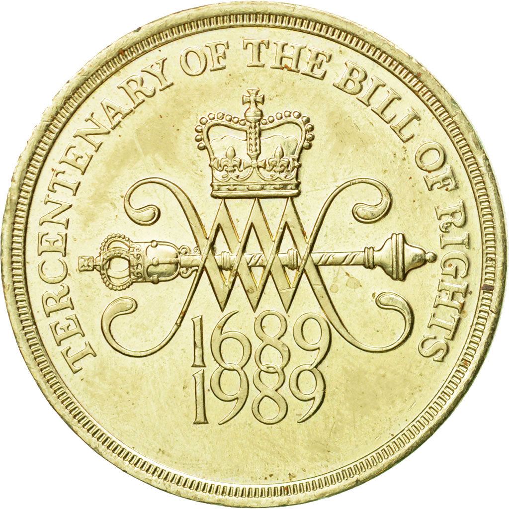 United Kingdom 2 Pounds Coin | Britain | Queen Elizabeth II 3rd portrait | Bill of Rights | 1989