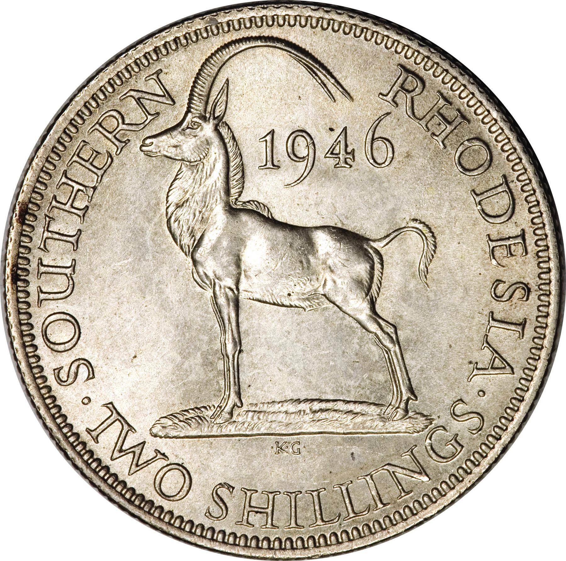 Southern Rhodesia | 2 Shillings Coin | George VI | Antelope | KM:19a | 1944 - 1946