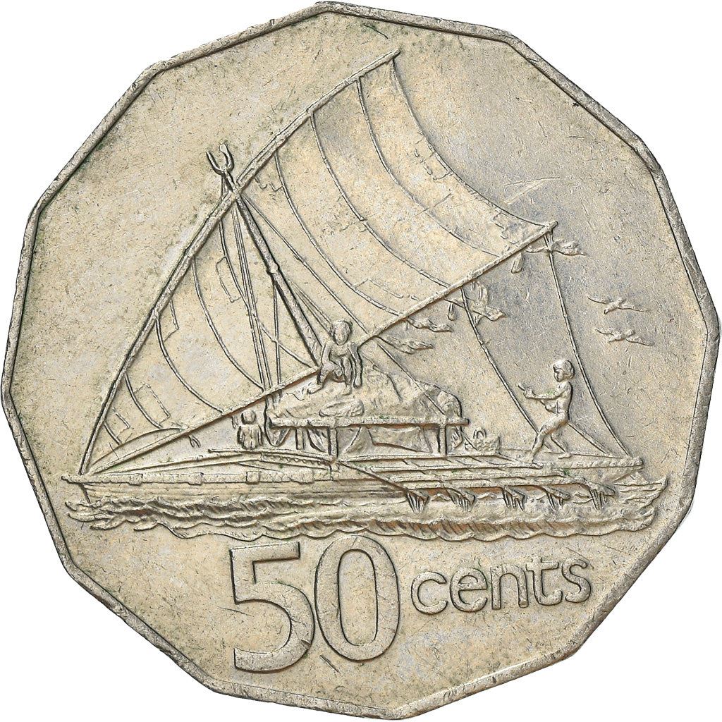 Fiji | 50 Cents Coin | Elizabeth II | Polynesian Boat | KM36 | 1975 - 1984