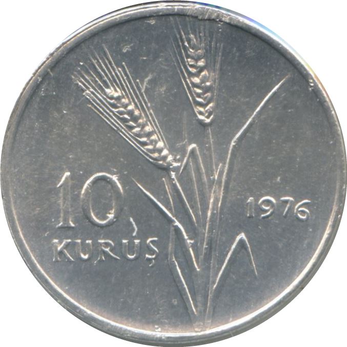 Tyrkiet | Tyrkisk 10 Kurus Mønt | FAO | Mor Ammer | KM908 | 1976