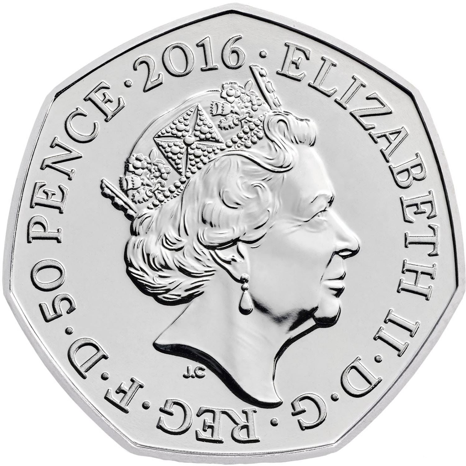 United Kingdom 50 Pence Coin | Elizabeth II 5th portrait | Jemima Puddle|Duck | 2016