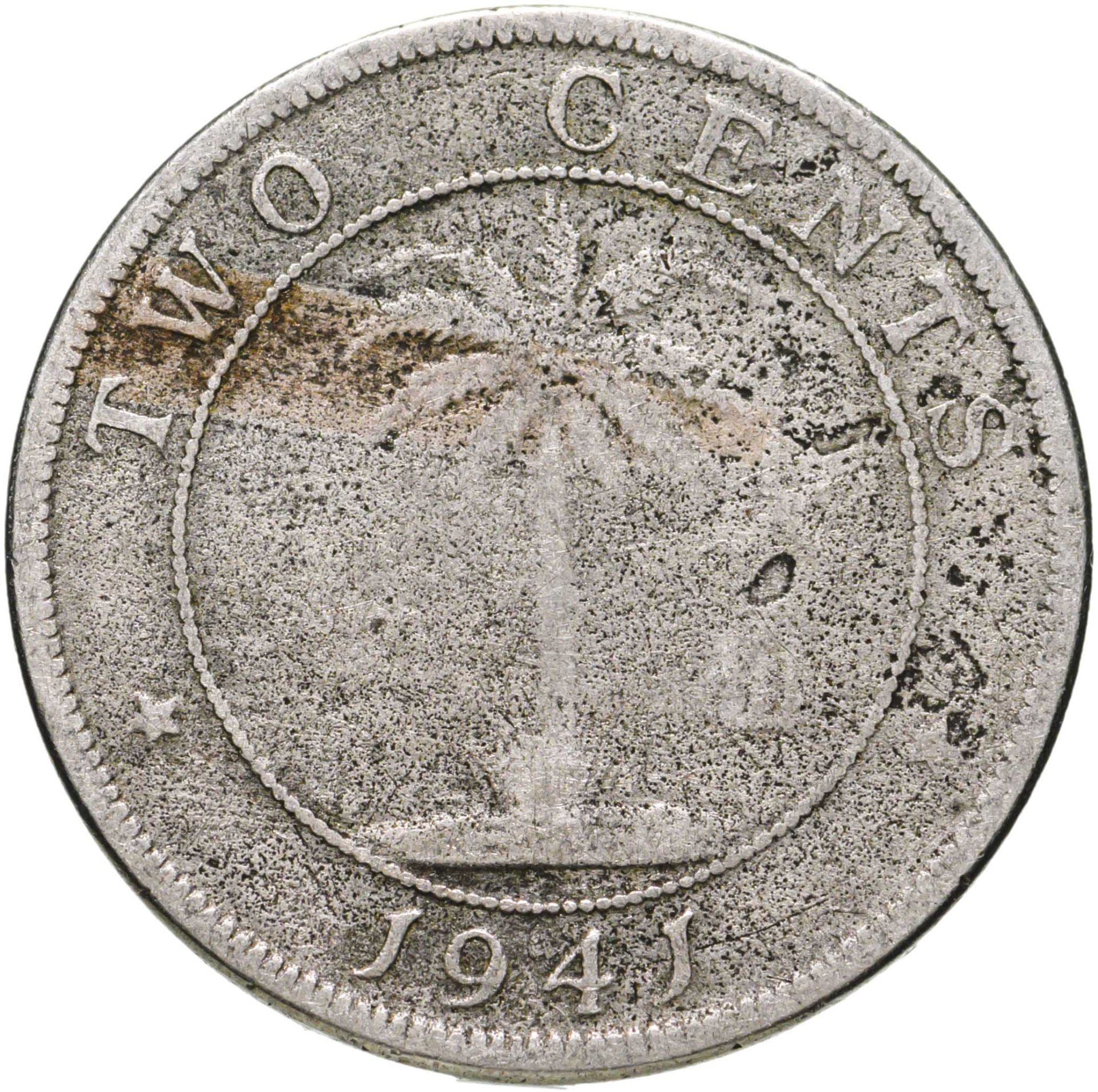 Liberia | 2 Cents Coin | Elephant | Km:12A | 1941 - 1978
