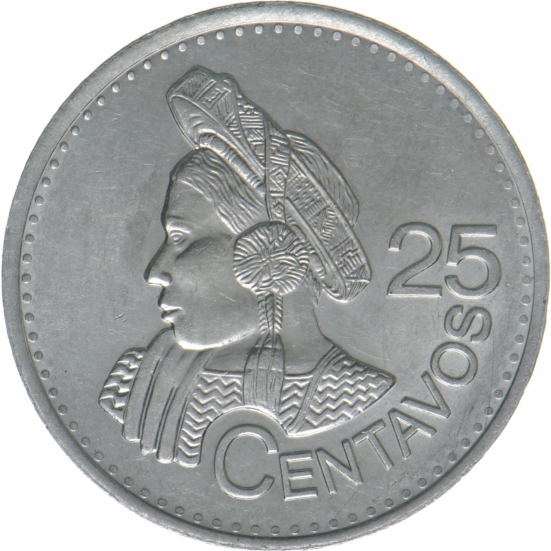 Gvatemala | 25 centų moneta | Vietinis portretas | KM:294 | 2012 - 2023