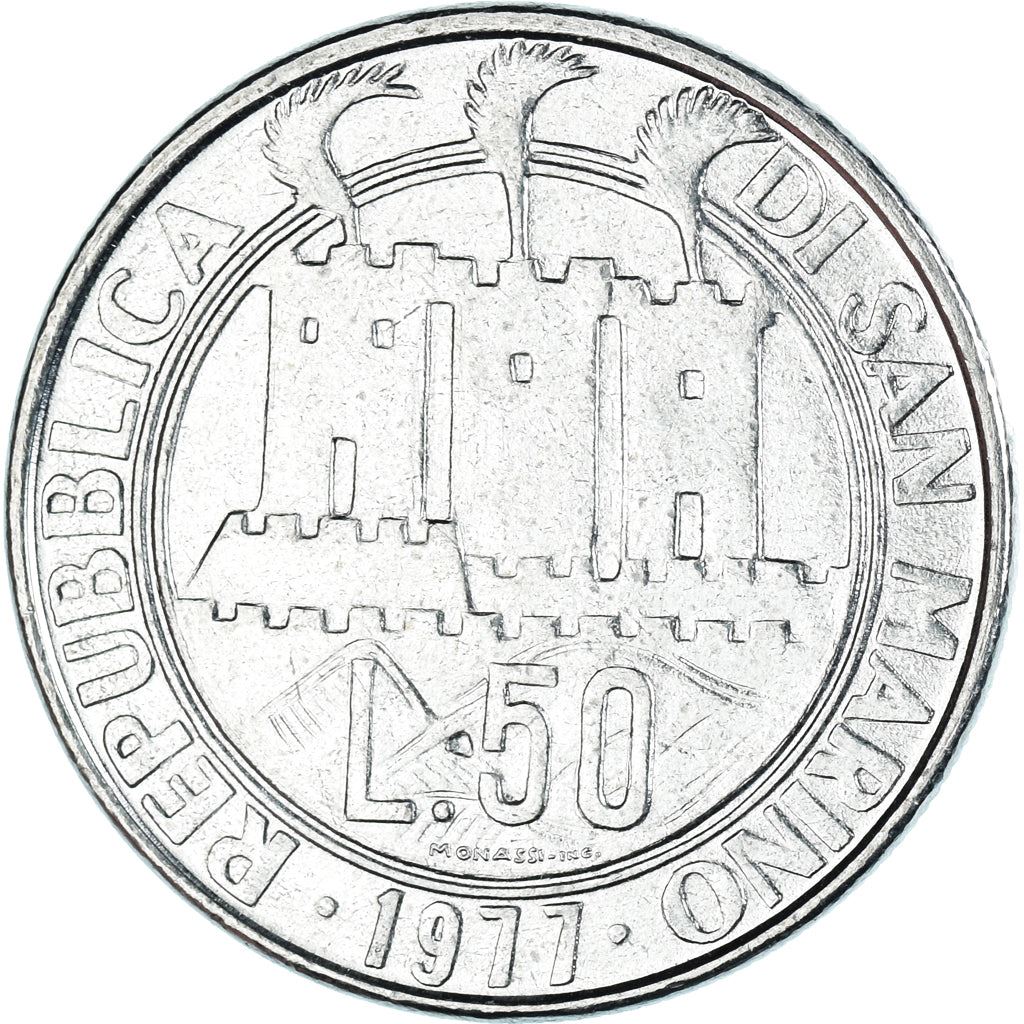 San Marino | 50 Lire Coin | the three towers | Km:68 | 1977