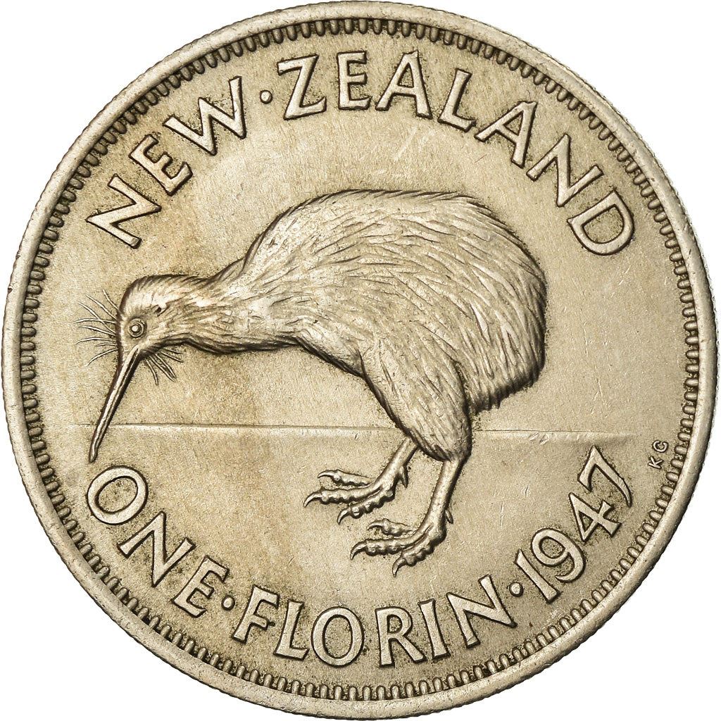 New Zealand | 1 Florin Coin | George VI | Kiwi Bird | KM:10.2a | 1947