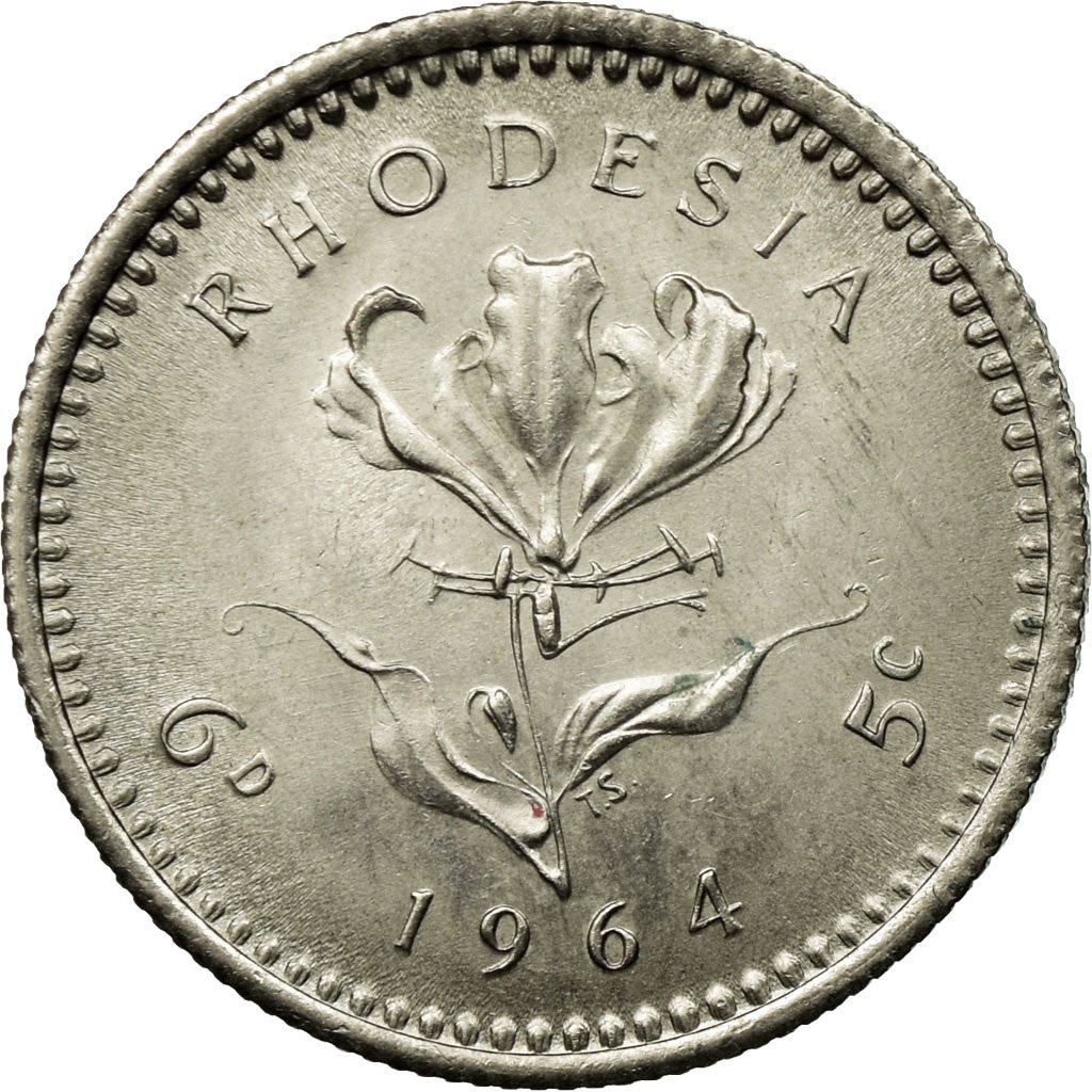 Rhodesia | 6 Pence / 5 Cents Coin | Elizabeth II | Lily | Km:1 | 1964