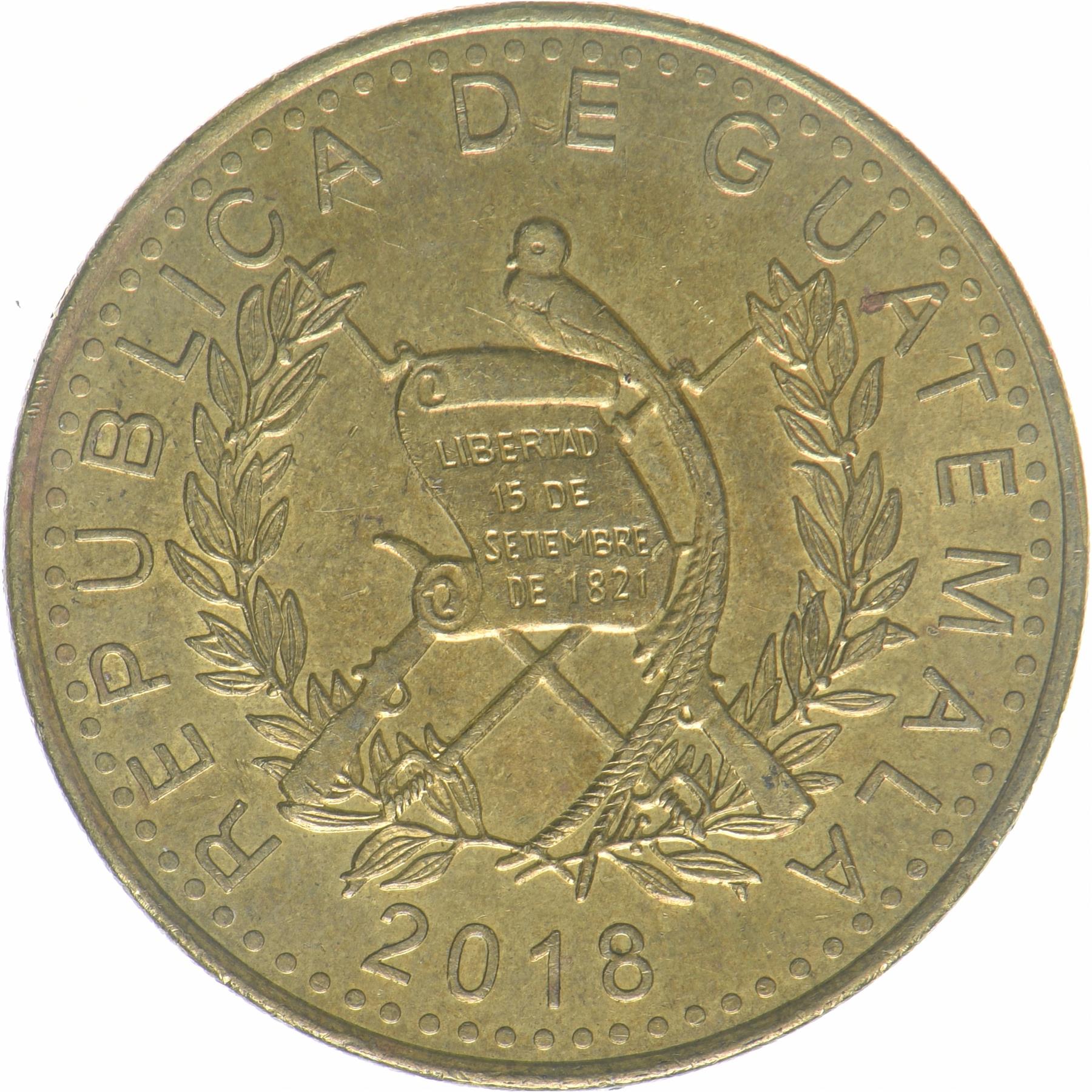 Guatemala | 1 Quetzal Coin | Stylized peace dove | KM:284a | 2013 - 2023