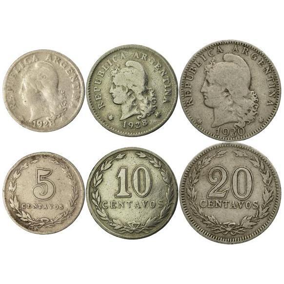Argentine 3 Coin Set 5 10 20 Centavos | Marianne | Phrygian Cap | 1896 - 1942