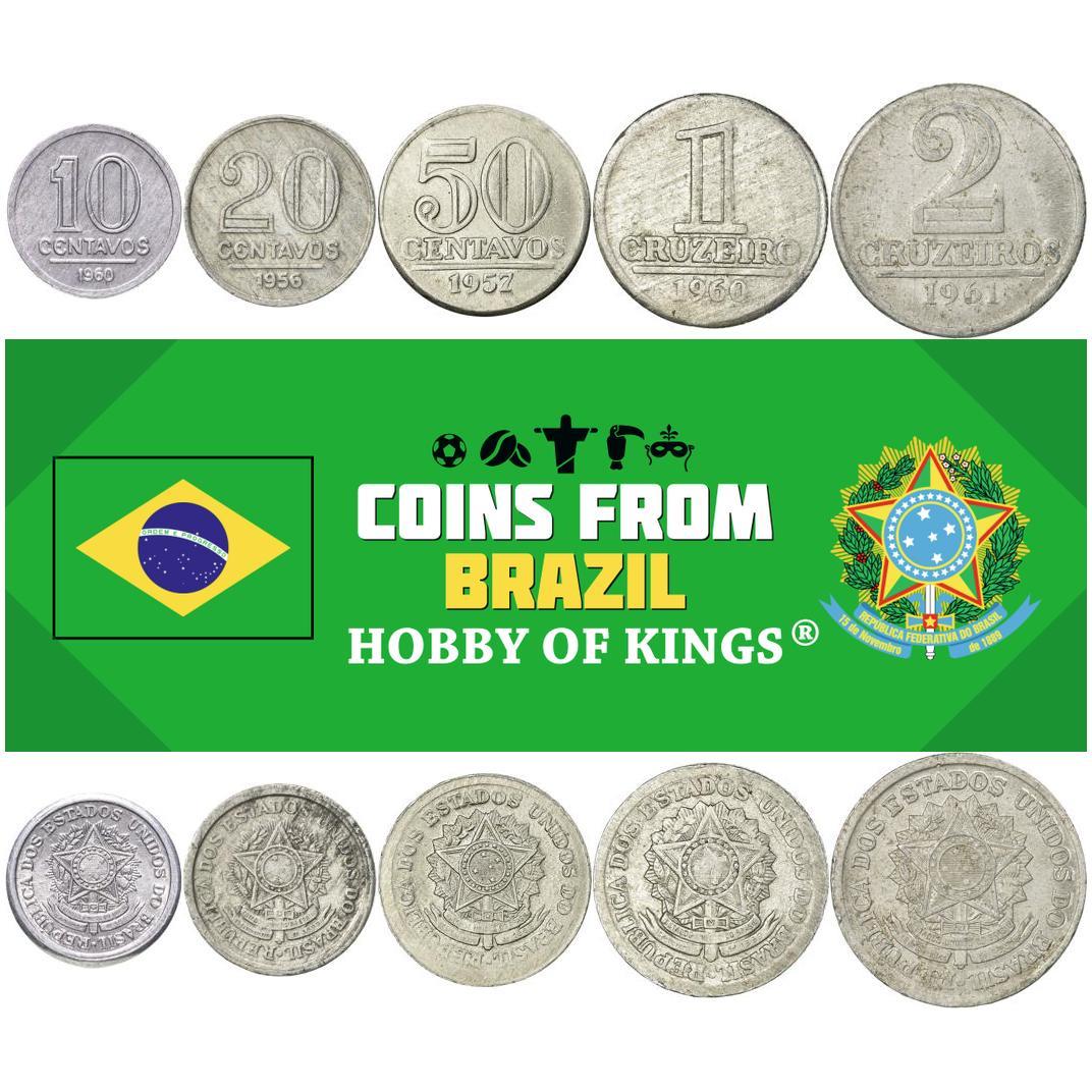 Set 5 Munten Brazilië 10 20 50 Centavos 1 2 Cruzeiros Braziliaanse Munteenheid 1956 - 1961