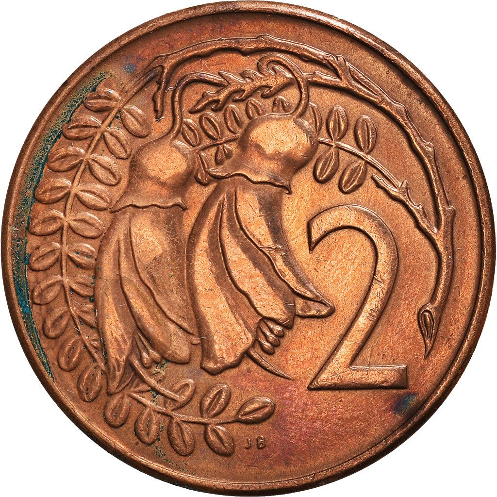 New Zealander 2 Cents Coin | Queen Elizabeth II | Kowhai Flowers | KM32 | 1967 - 1985