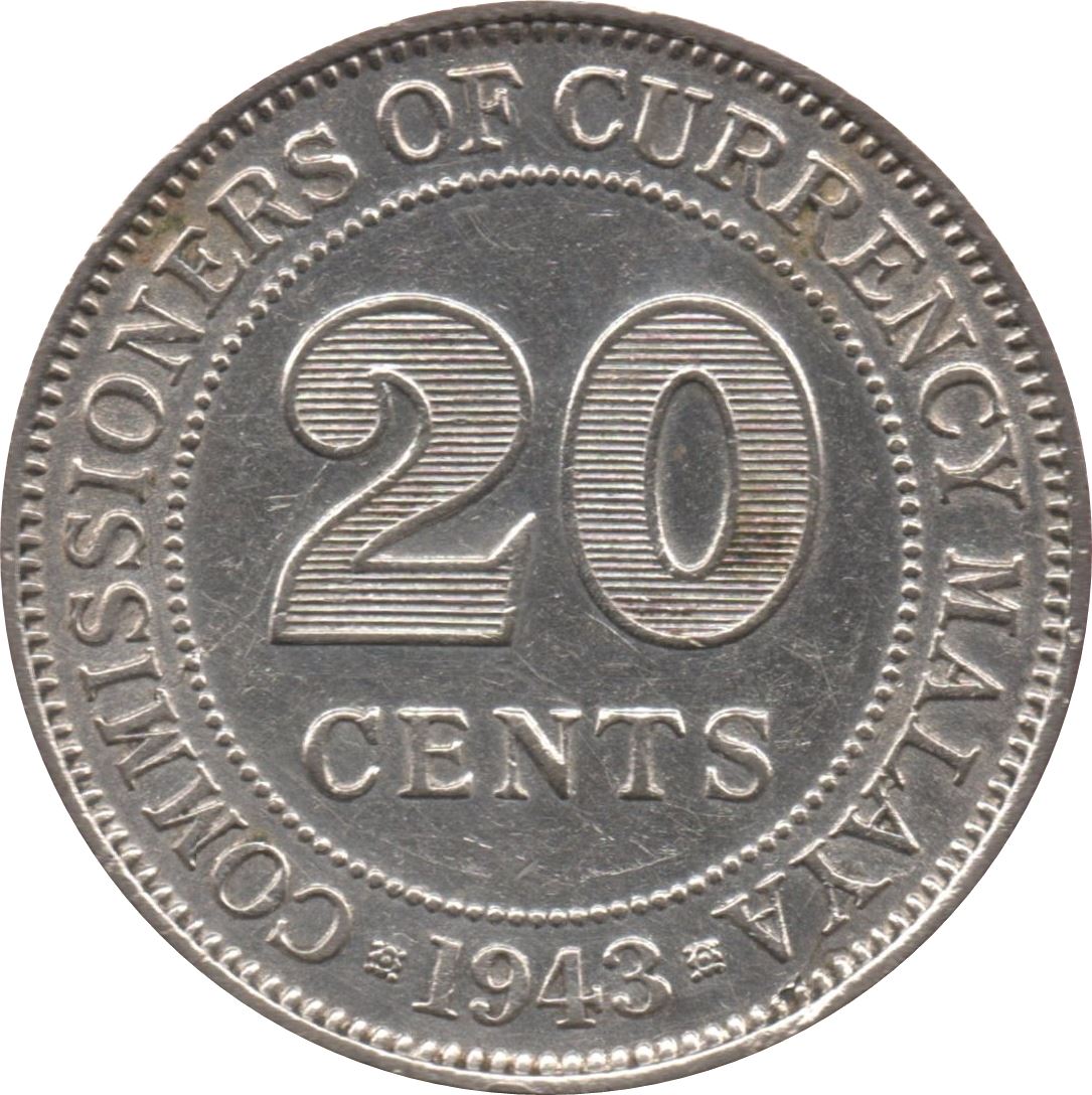 Malaya | 20 Cents Coin | George VI | KM:5a | 1943 - 1945