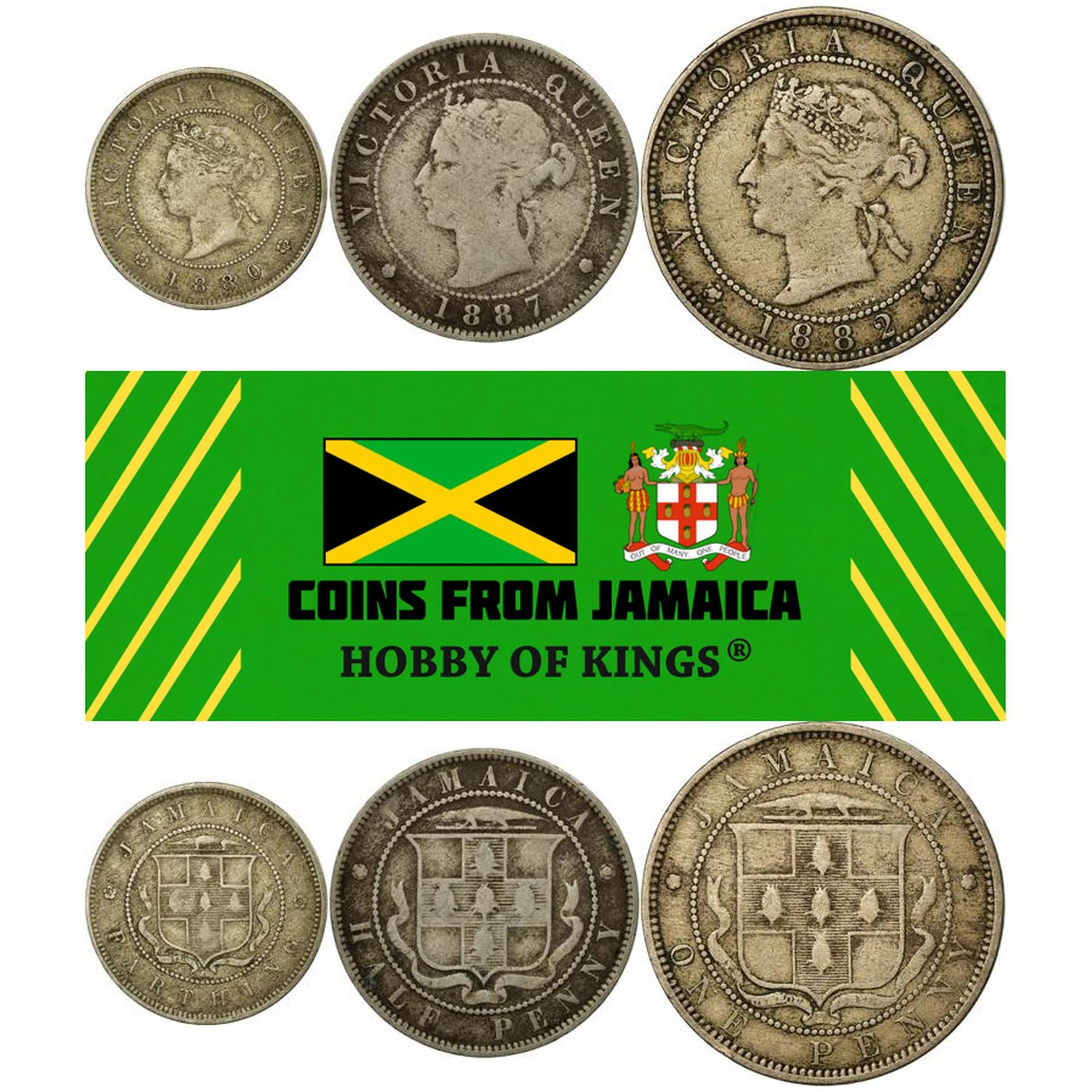 Jamaica | 3 Coin Set | 1 Farthing 1/2 1 Penny | Queen Victoria | 1869 - 1900