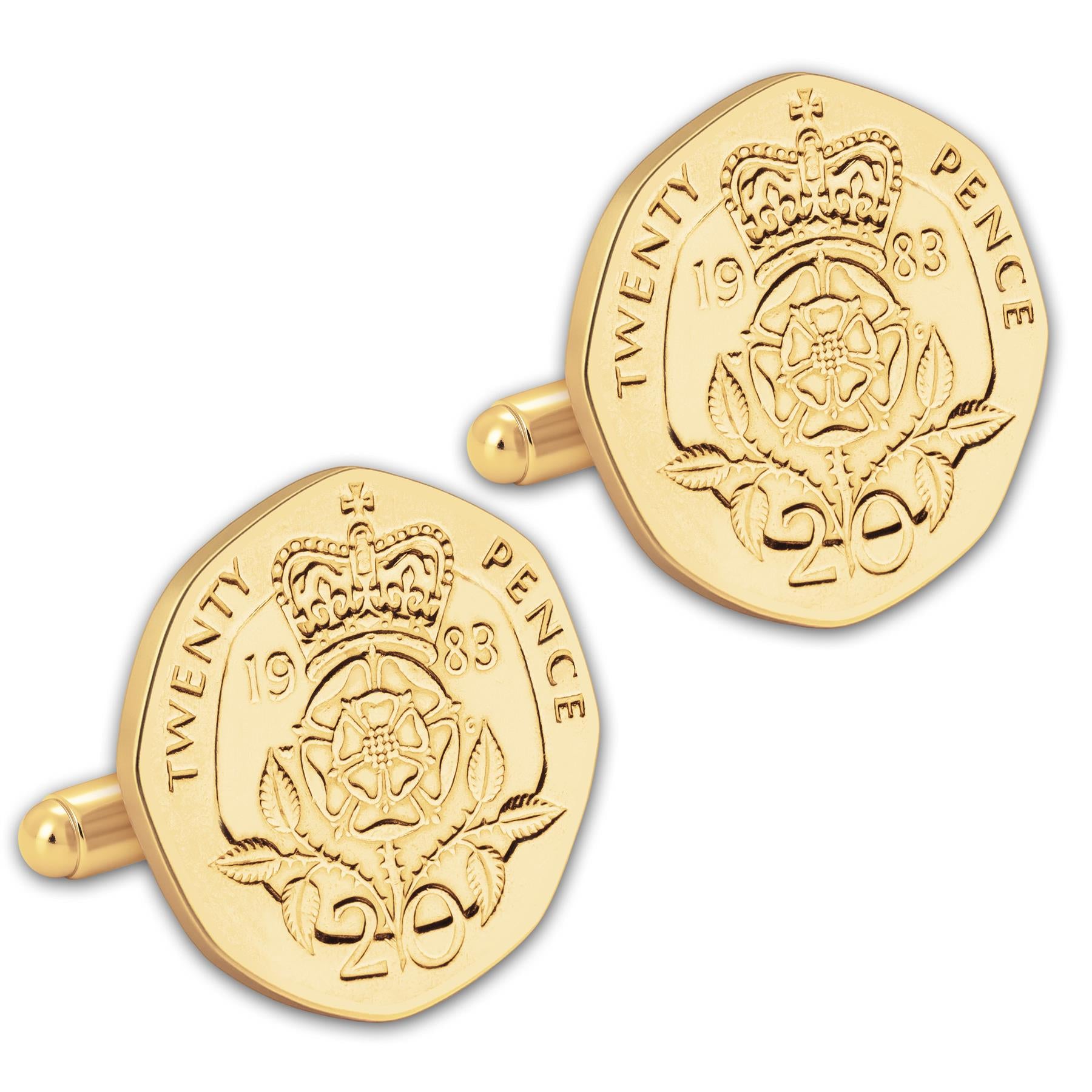 Gold Plated British 20 Pence Coin Cufflinks | Queen Elizabeth II | Handmade UK Gift