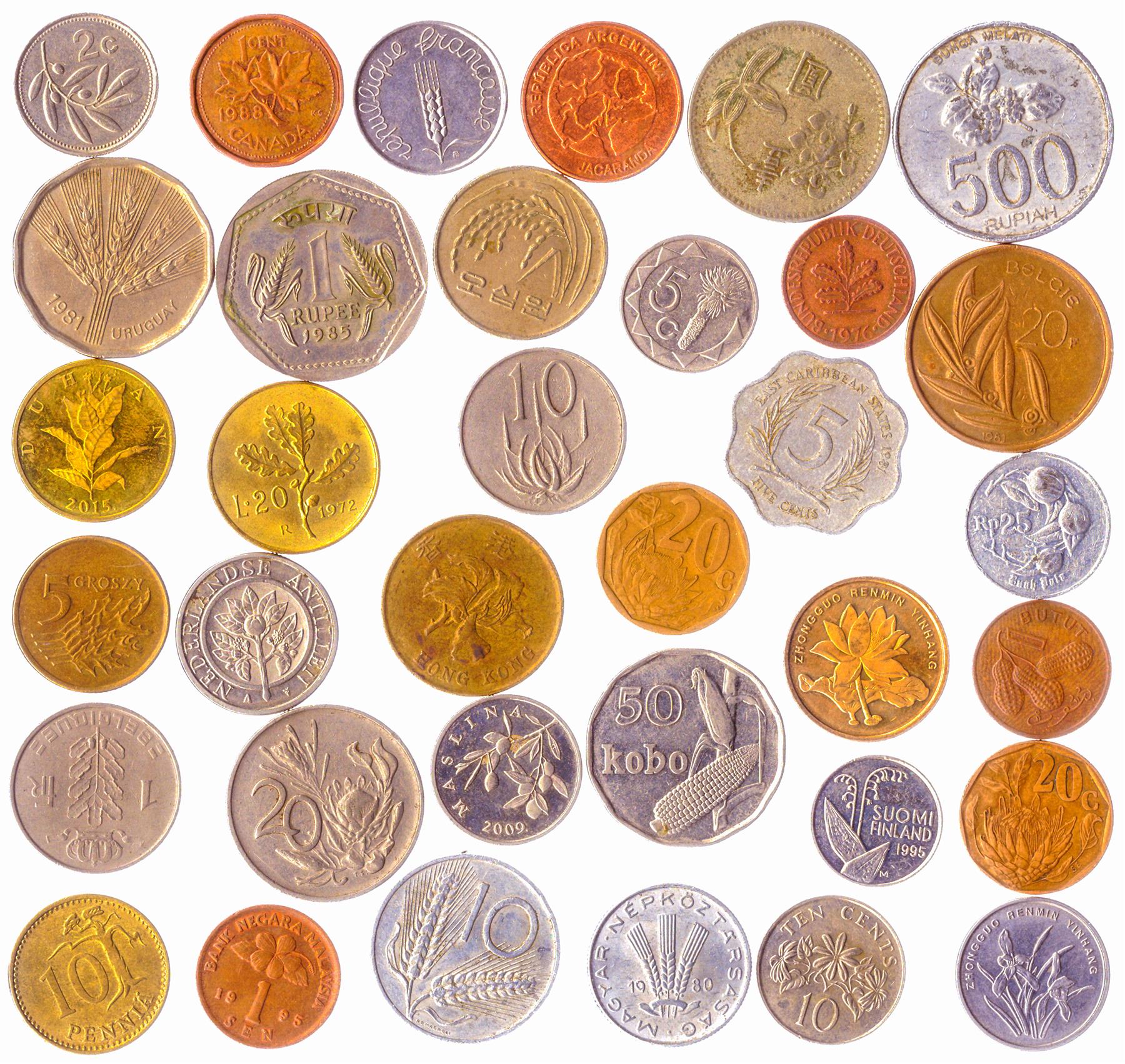 Mixed Coins With Plants Flowers Grass Tree Herbs Ferns Thistles Weeds Corns