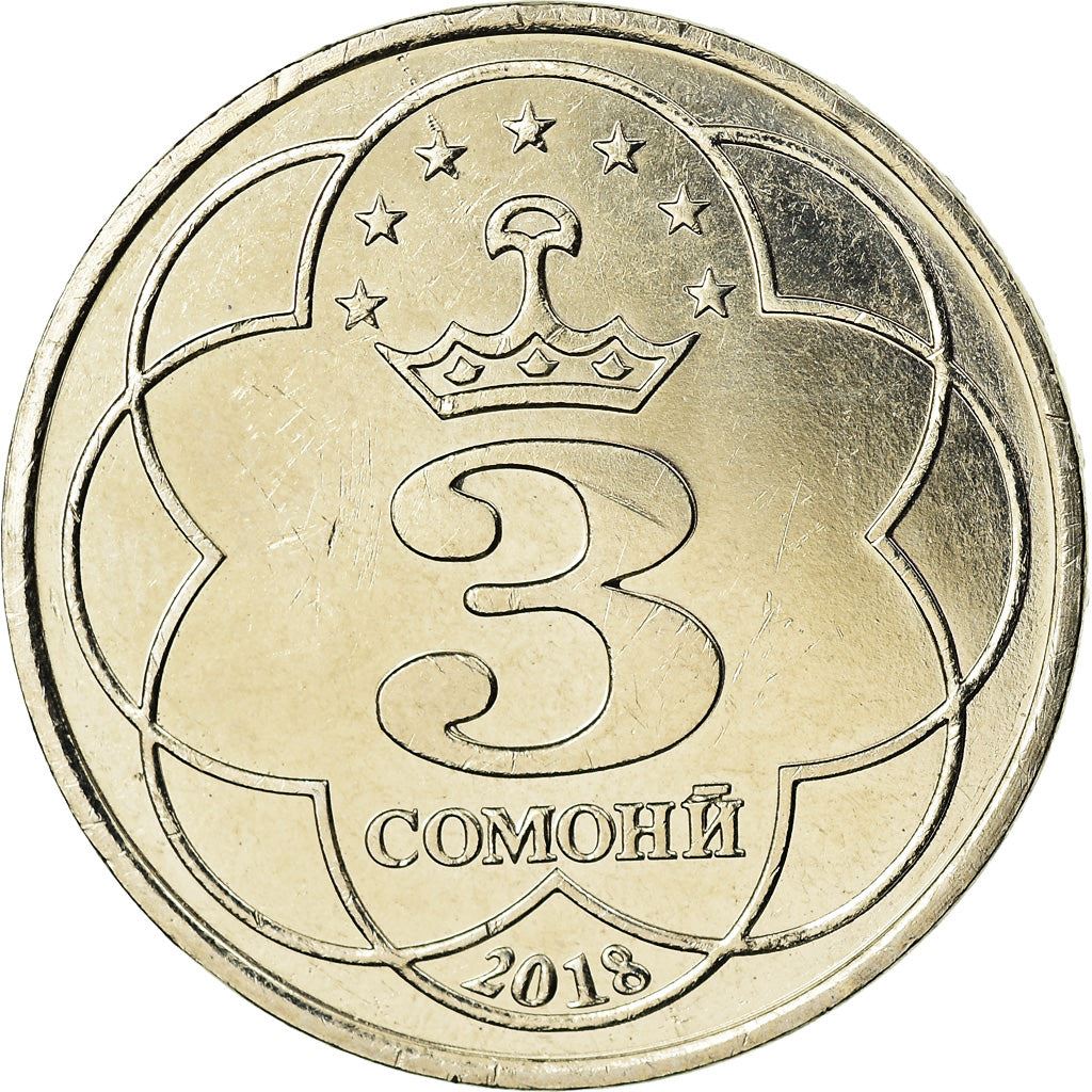 Tajikistan | 3 Somoni Coin | Shirinsho Shohtemur | Km:47 | 2018