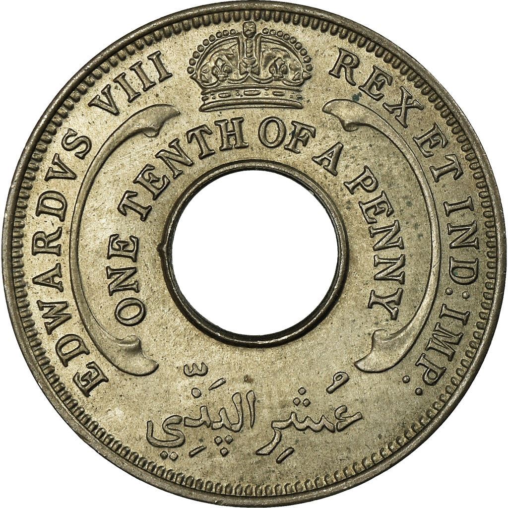 British West Africa | 1/10 Penny Coin | Crown | Hexagram | Edward VIII | Km:14 | 1936