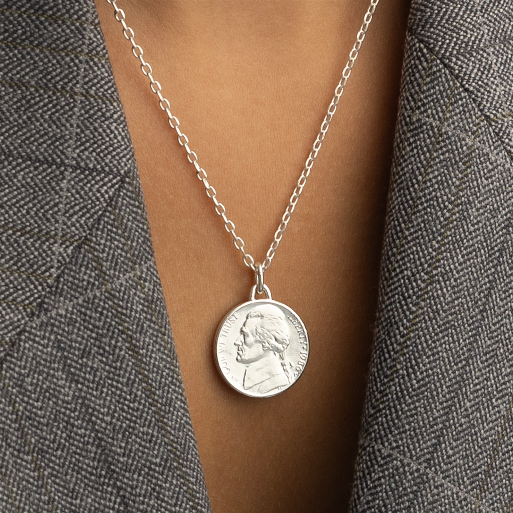 アクセサリー CTHY ORNAMENT COIN CHAIN RHODIUM SILVER US Coin Necklace | Medallion Pendant Jewelry | Rhodium Plated United S