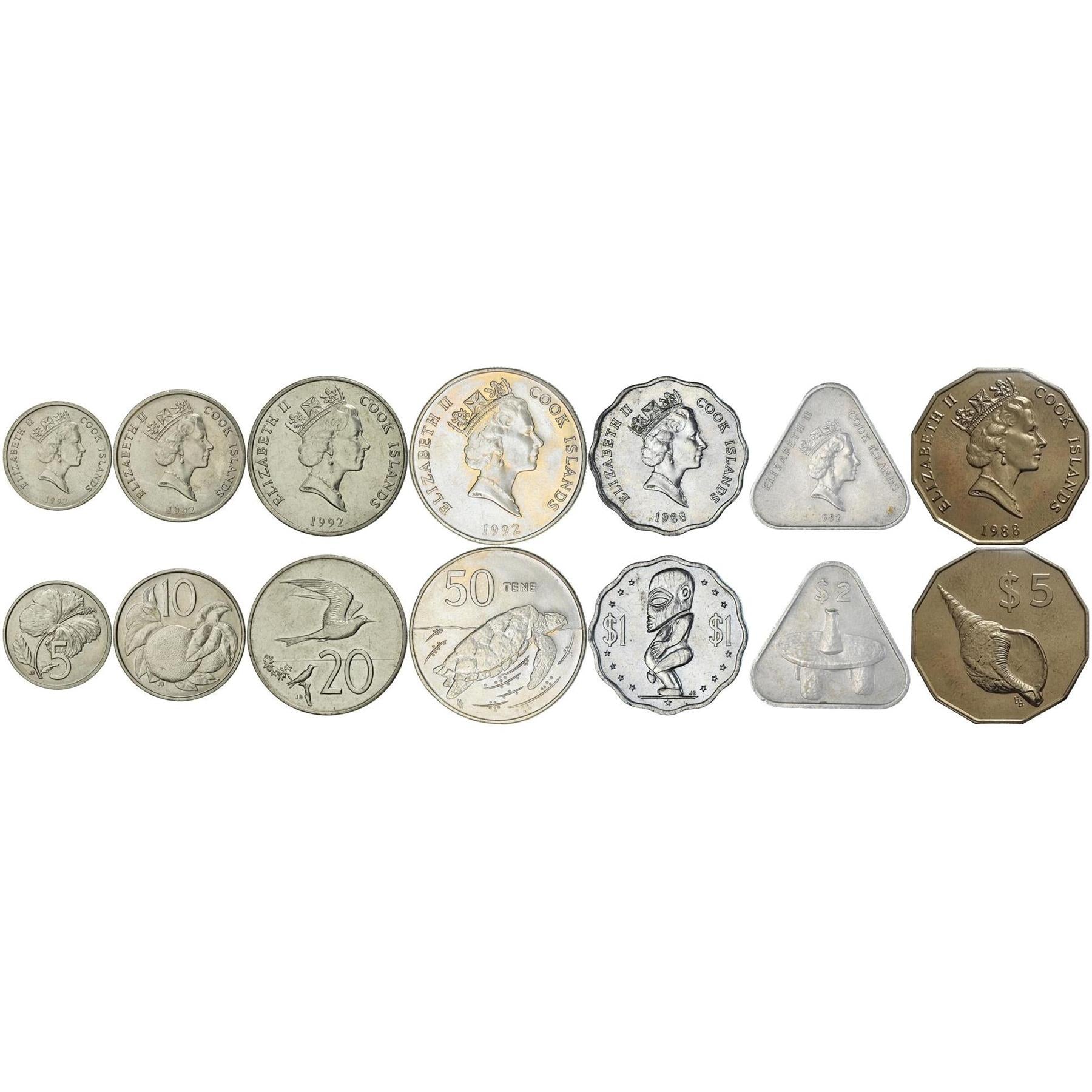 Cook Islands | 7 Coin Set | 5 10 20 Cents 50 Tene 1 Dollar 2 5 Dollars | 1987 - 1994