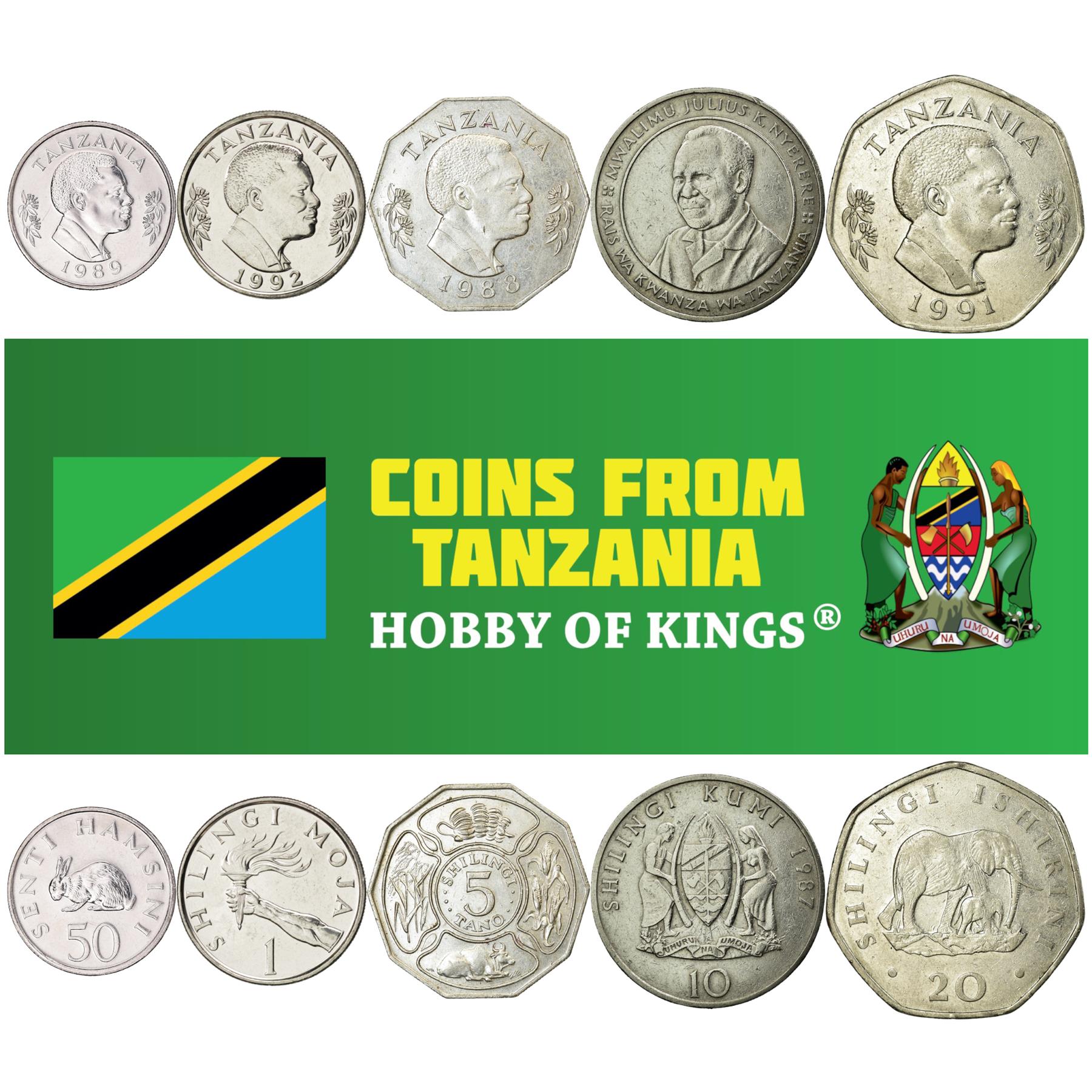 Tanzania | 5 Møntsæt | 50 Senti 1 5 10 20 Shilingi | 1987 - 1992