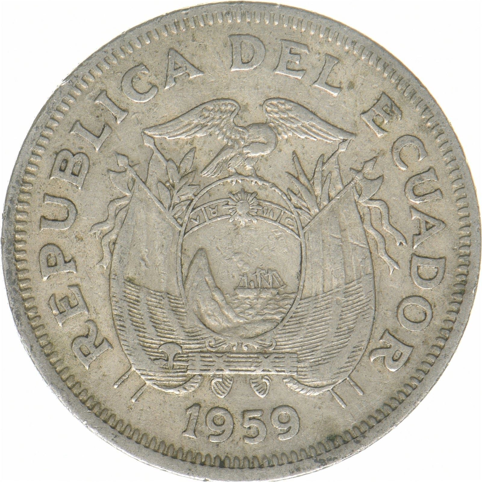Ecuador | 1 Sucre Coin | Antonio José de Sucre | Copper-nickel | KM:78a | 1959