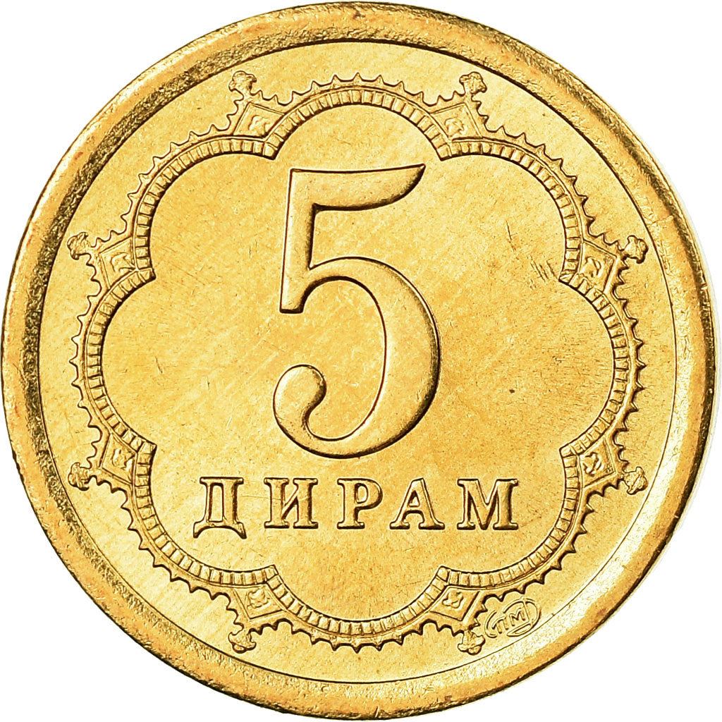 Tajikistan | 5 Diram Coin | Crown | Stars | Large Value | Km:2.2 | 2006