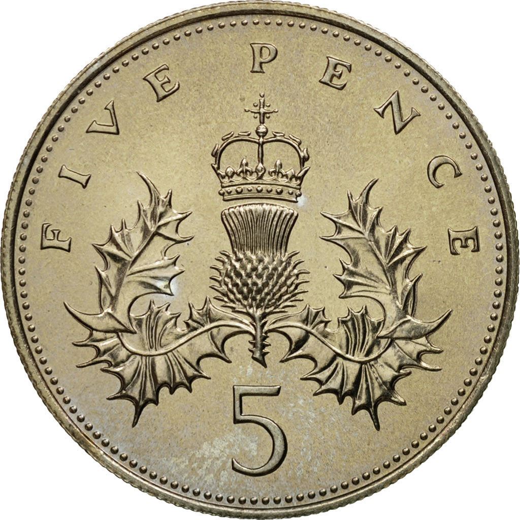United Kingdom | 5 Pence Coin | Elizabeth II | Km:929 | 1982 - 1984