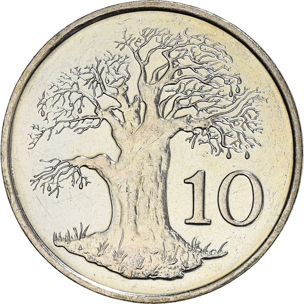 Zimbabwe | 10 Cents Coin | Bateleur Eagle | Baobab Tree | KM3 | 1980 - 1999