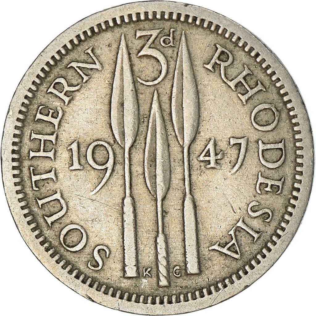 Southern Rhodesia | 3 Pence Coin | George VI | Spearheads | Km:16B | 1947