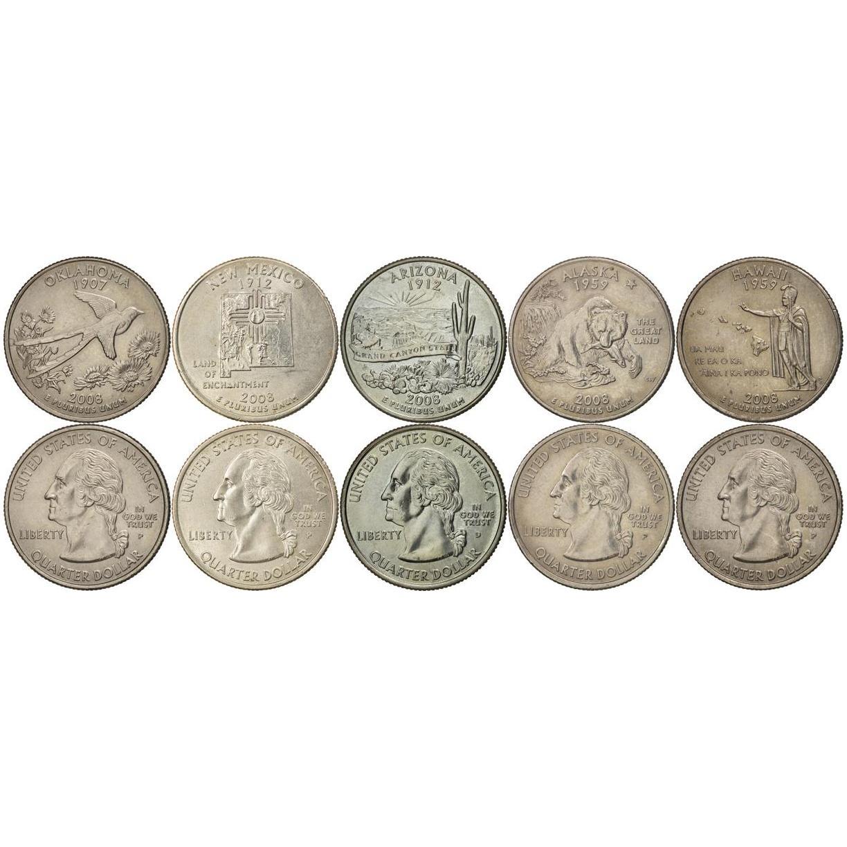 United States | 5 Coin Set | 1/4 Dollar | 2008