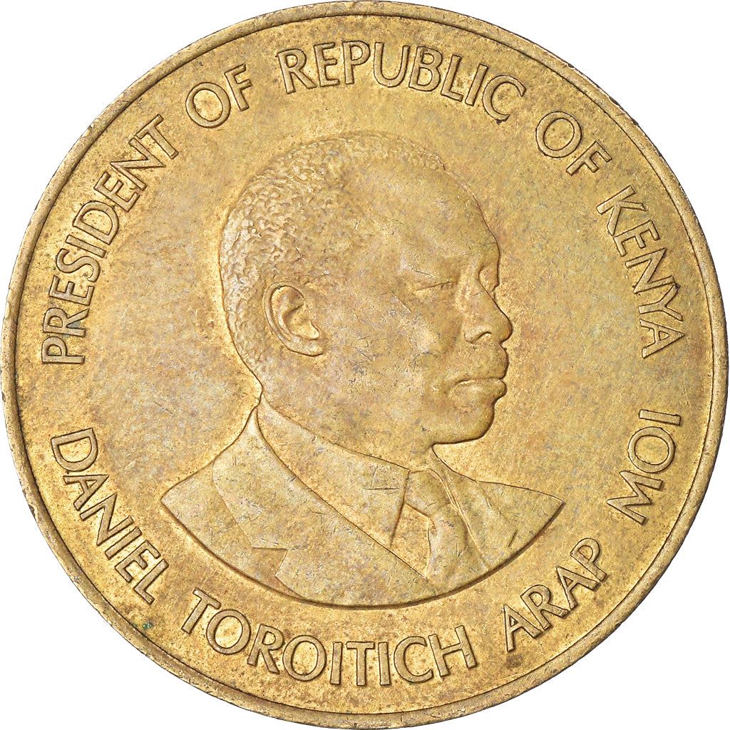 Kenia 10 Centów | Lwy | Włócznie | Moneta z tarczą Afryki Wschodniej | KM18 | 1978 - 1991