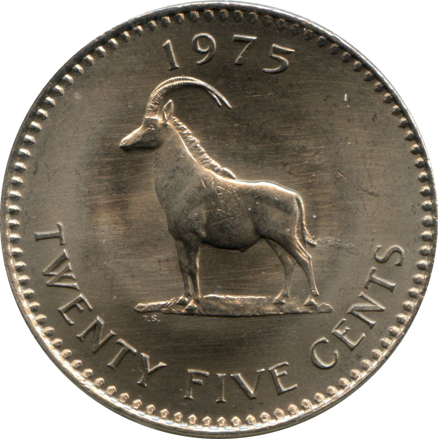 Rhodesia | 25 Cents Coin | Antelopes | KM:16 | 1975