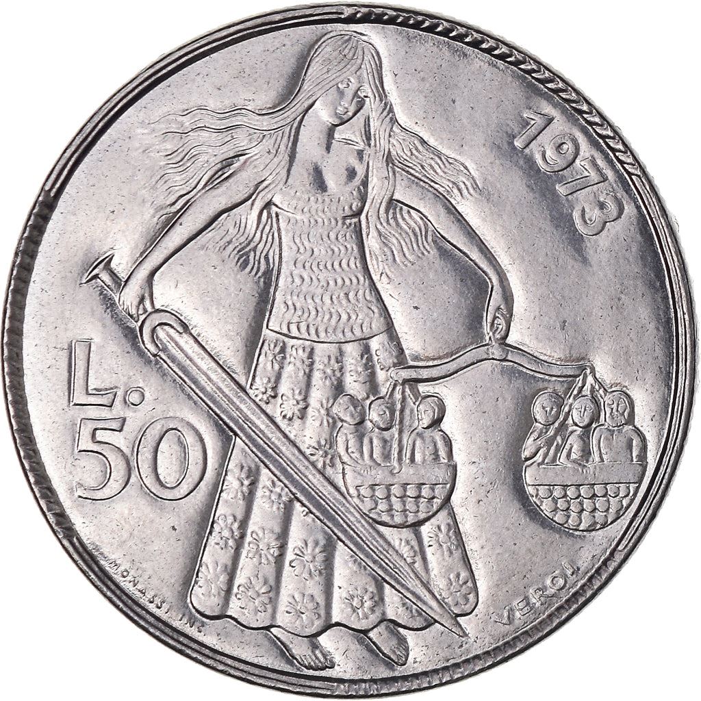 San Marino | 50 Lire Coin | Social Justice | Km:27 | 1973