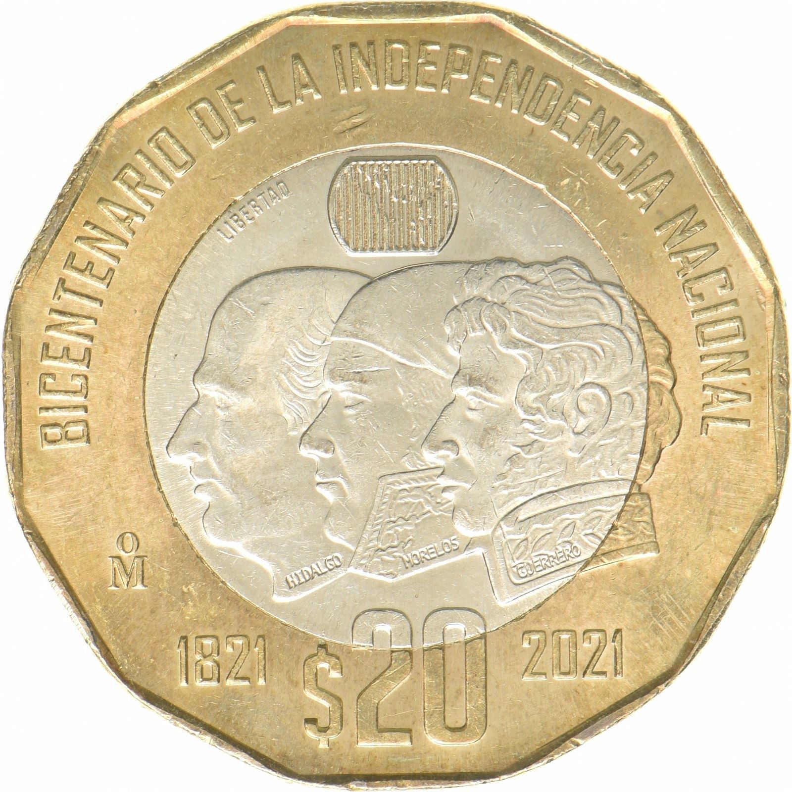 Messico | Moneta da 20 pesos | Bicentenario dell’Indipendenza | Bimetallica | KM:998 | 2021