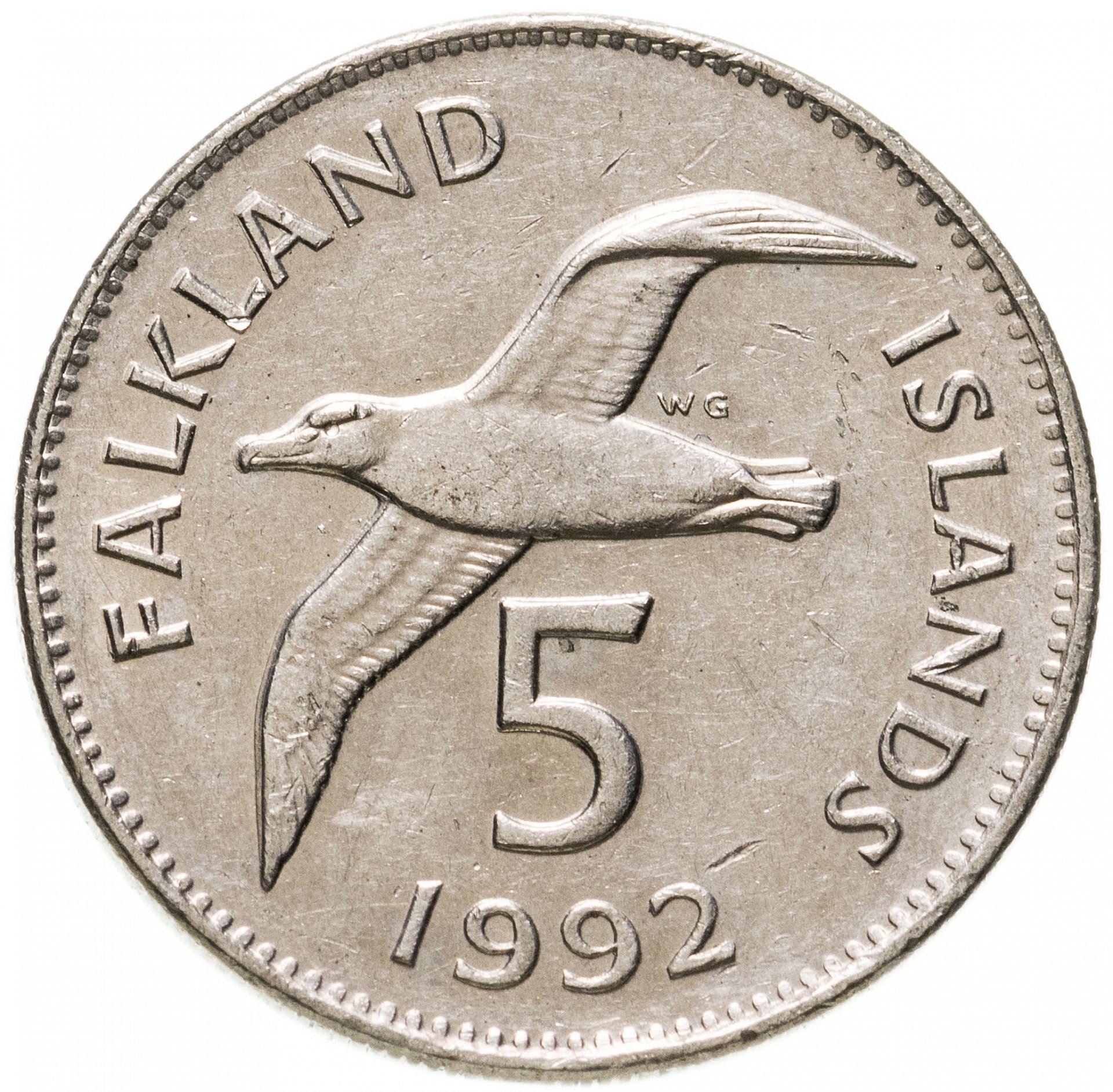 Falkland Islands | 5 Pence Coin | Black-browed albatross | Km:4.1 | 1974 - 1992