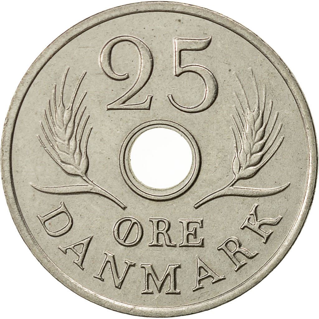 Denmark | 25 Ore Coin | Monogram | Km:855 | 1966 - 1972