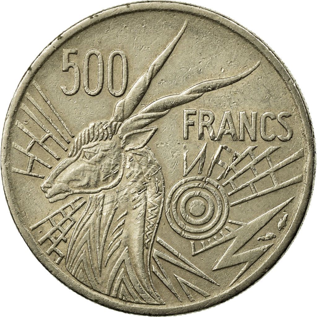 Central African States | 500 Francs Cfa Coin | Woman | Stylized Antelope | Km:12 | 1976 - 1984