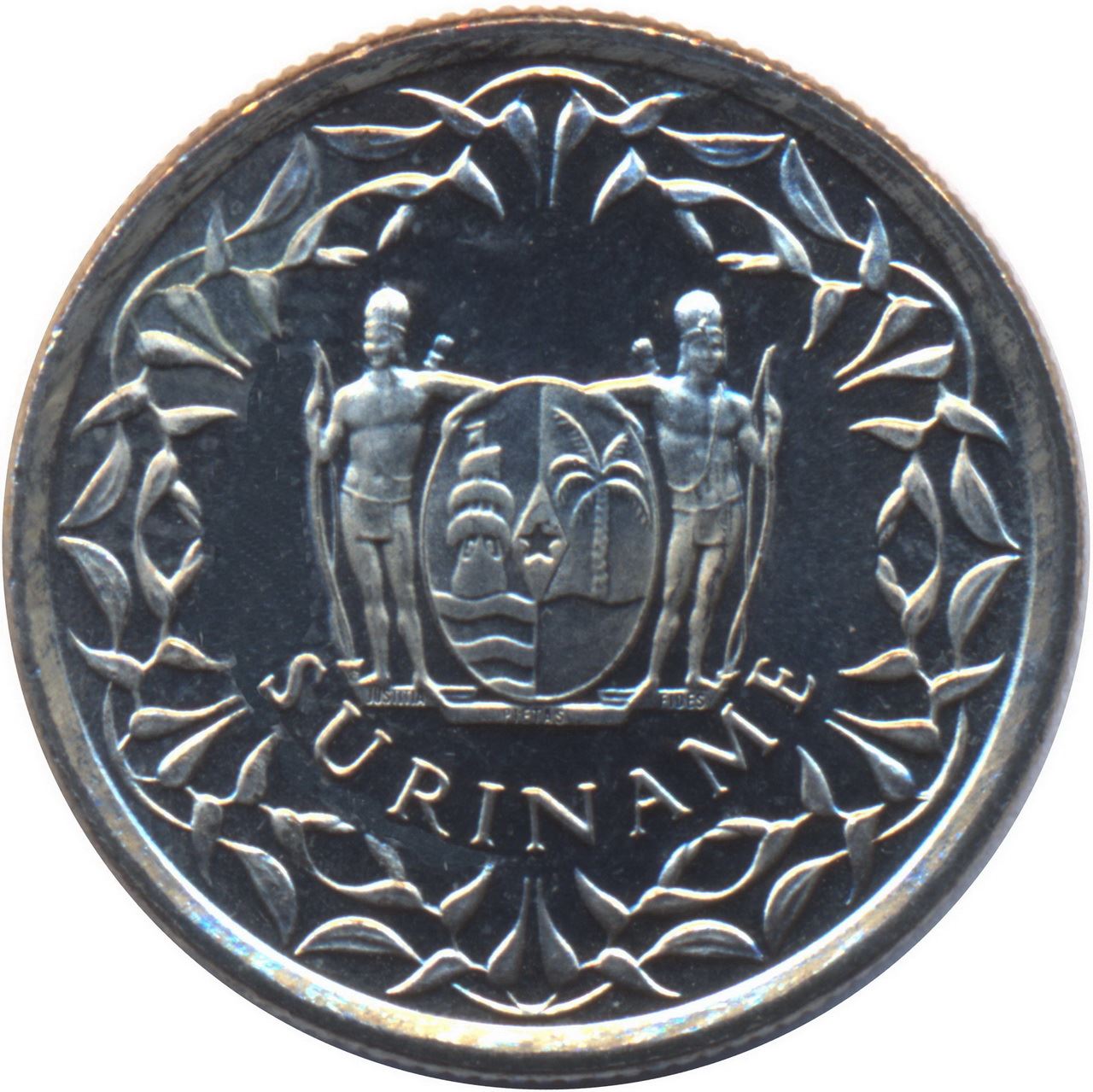 Suriname | 25 Cents Coin | Natives | Wreath | Km:14 | 1987 - 2017