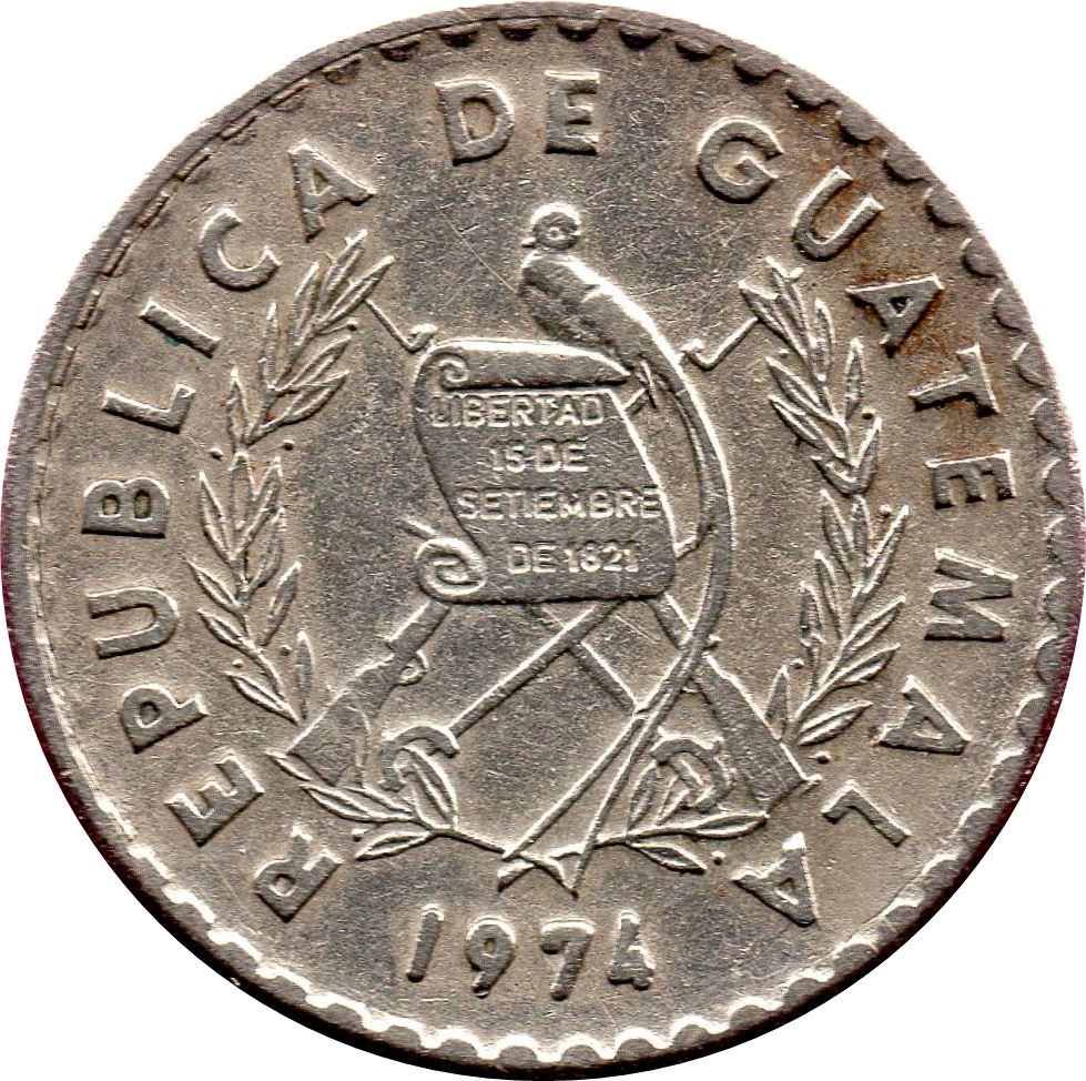 Guatemala | 10 Centavos Coin | Mayan Pillar | Km:274 | 1974 - 1975