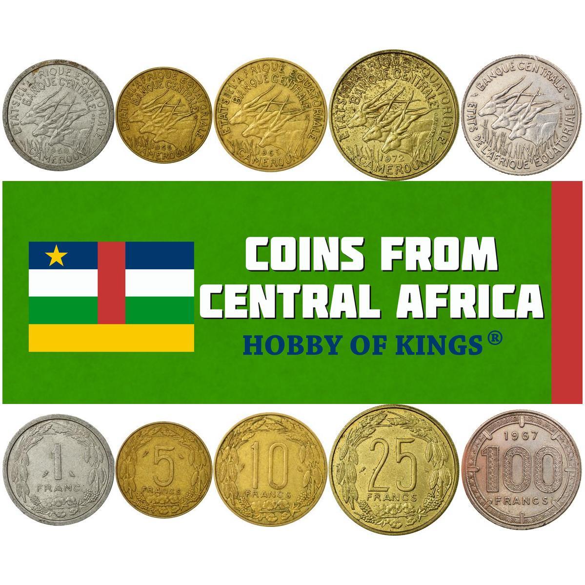 Central African States | 5 Coin Set | 1 5 10 25 100 Francs CFA | 1965 - 1972