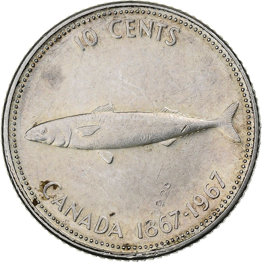 Canada | 10 Cents Coin | Silver | Mackerel | KM:67a | 1967