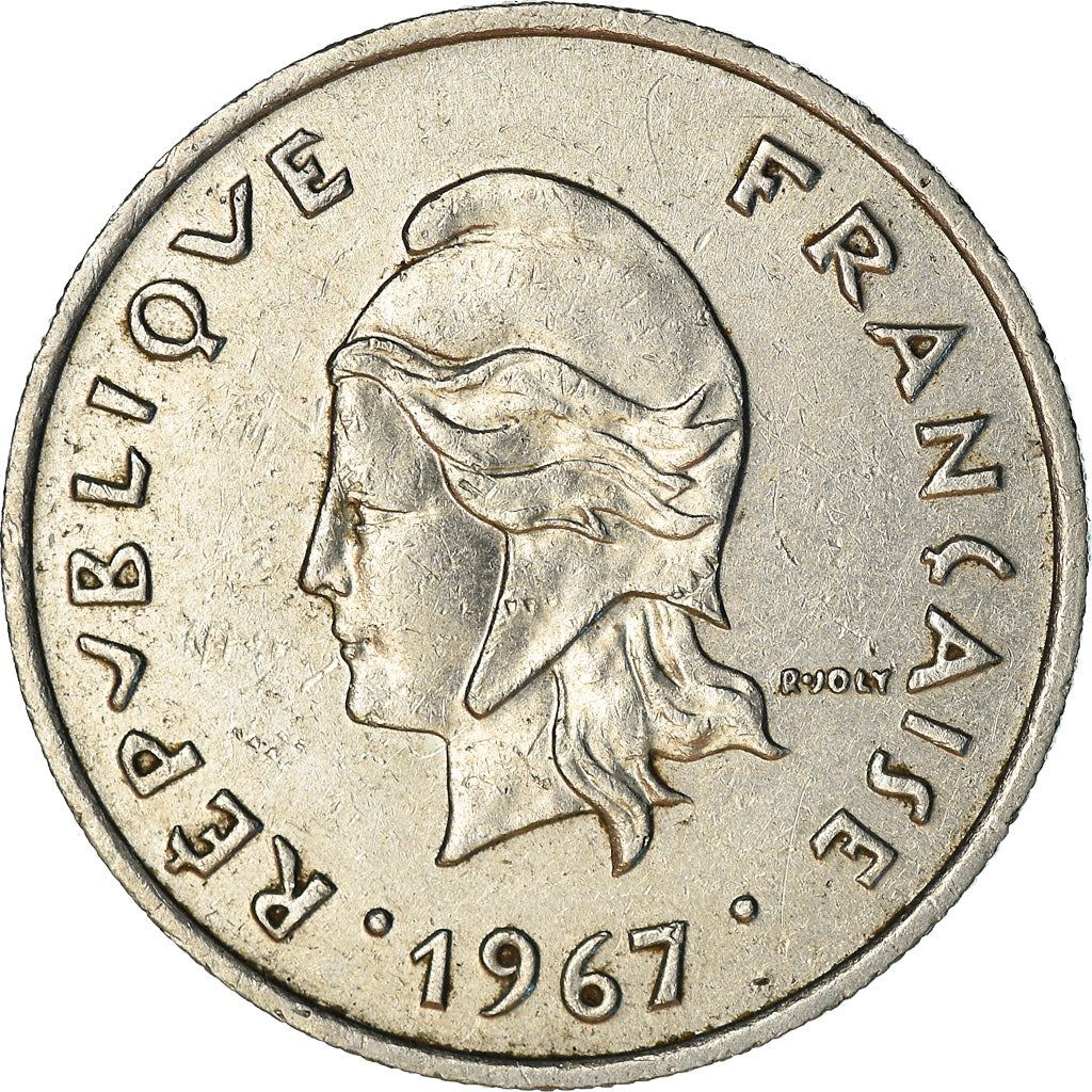 French Polynesia 10 Francs Coin | Marianne | Phrygian Cap | Tribal Mask | KM5 | 1967