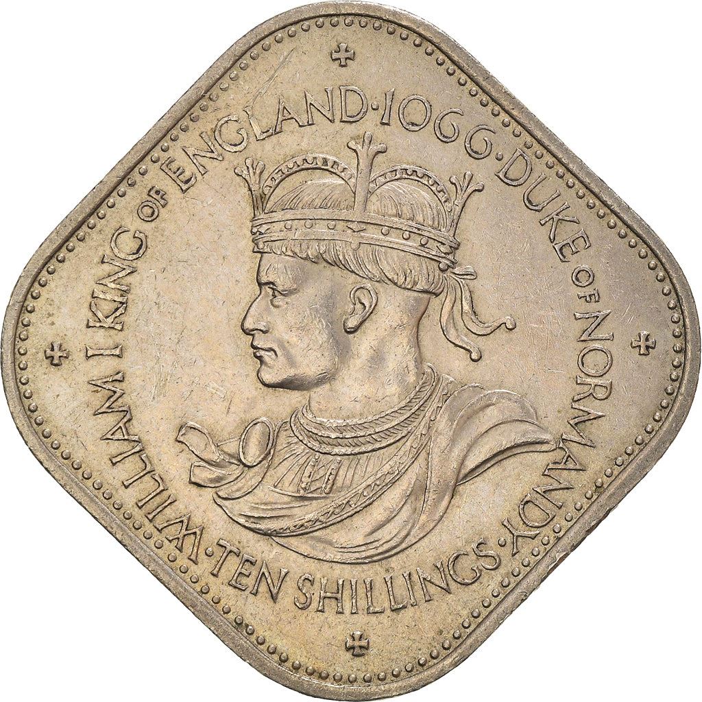 Guernsey 10 Shillings Coin | Queen Elizabeth II | King William I | KM19 | 1966