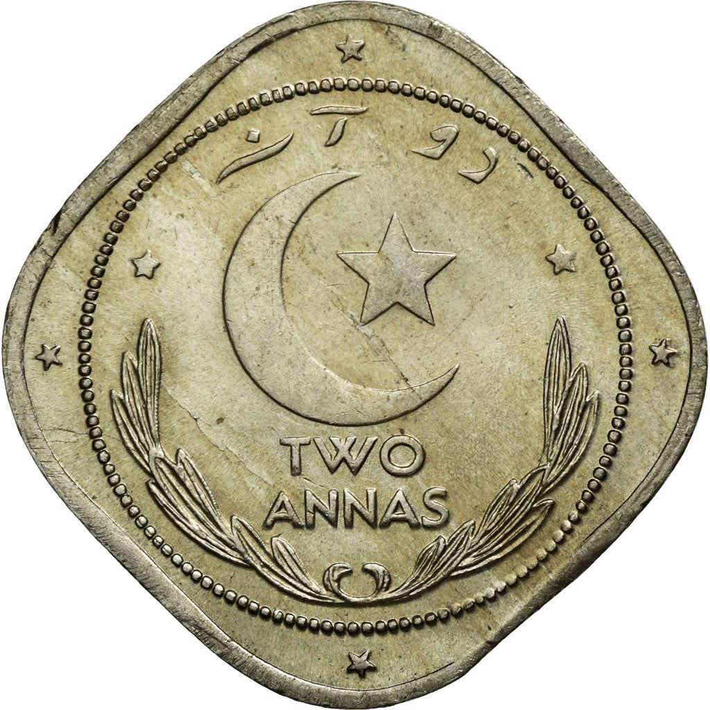 Pakistan 2 Annas Mynt | Halvmåne öppnar åt höger | KM4 | 1948 - 1951