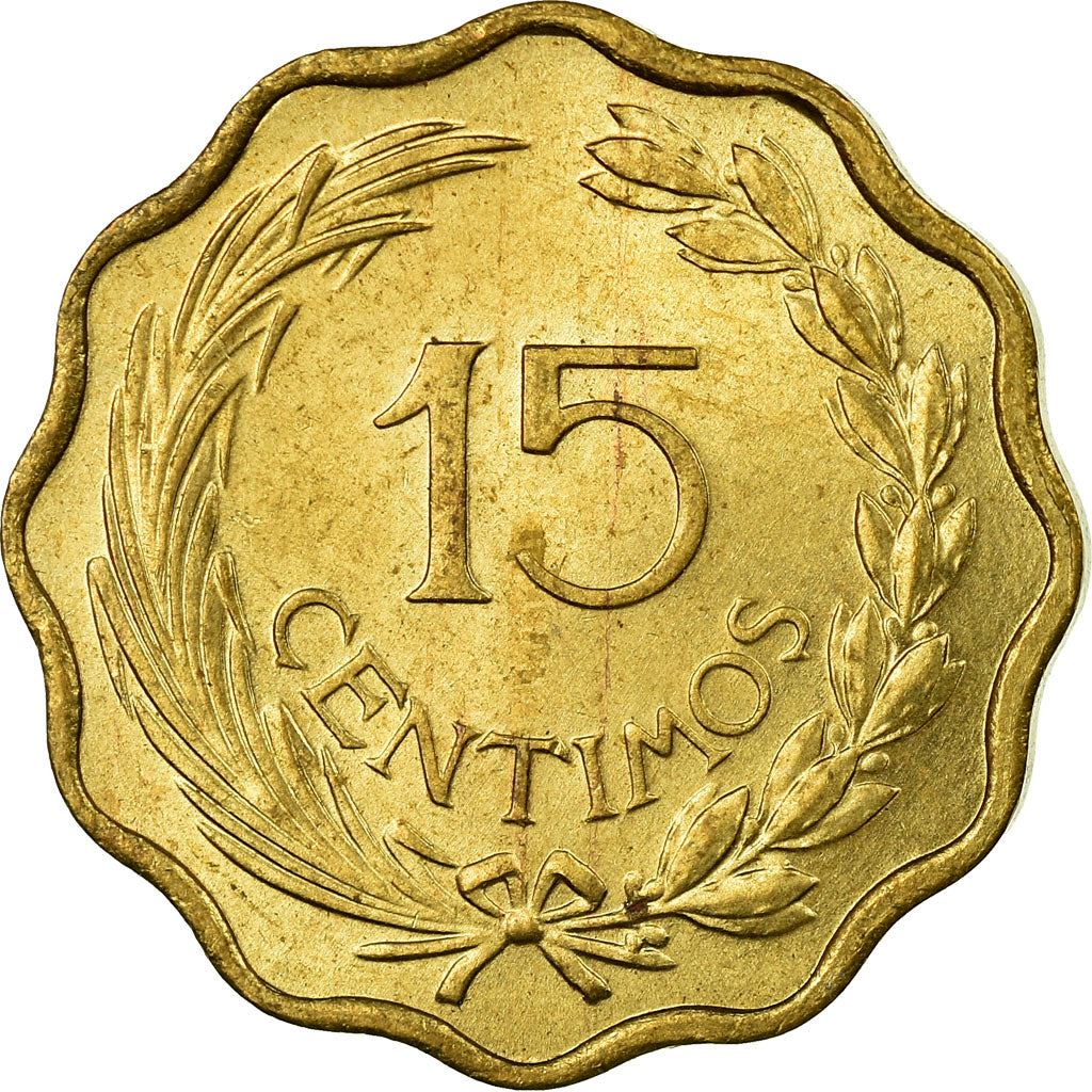 Paraguay | 15 Centimos Coin | Nickel brass | Coat of Arms | Wreath | Cat or feline | Phrygian cap | KM:26 | 1953